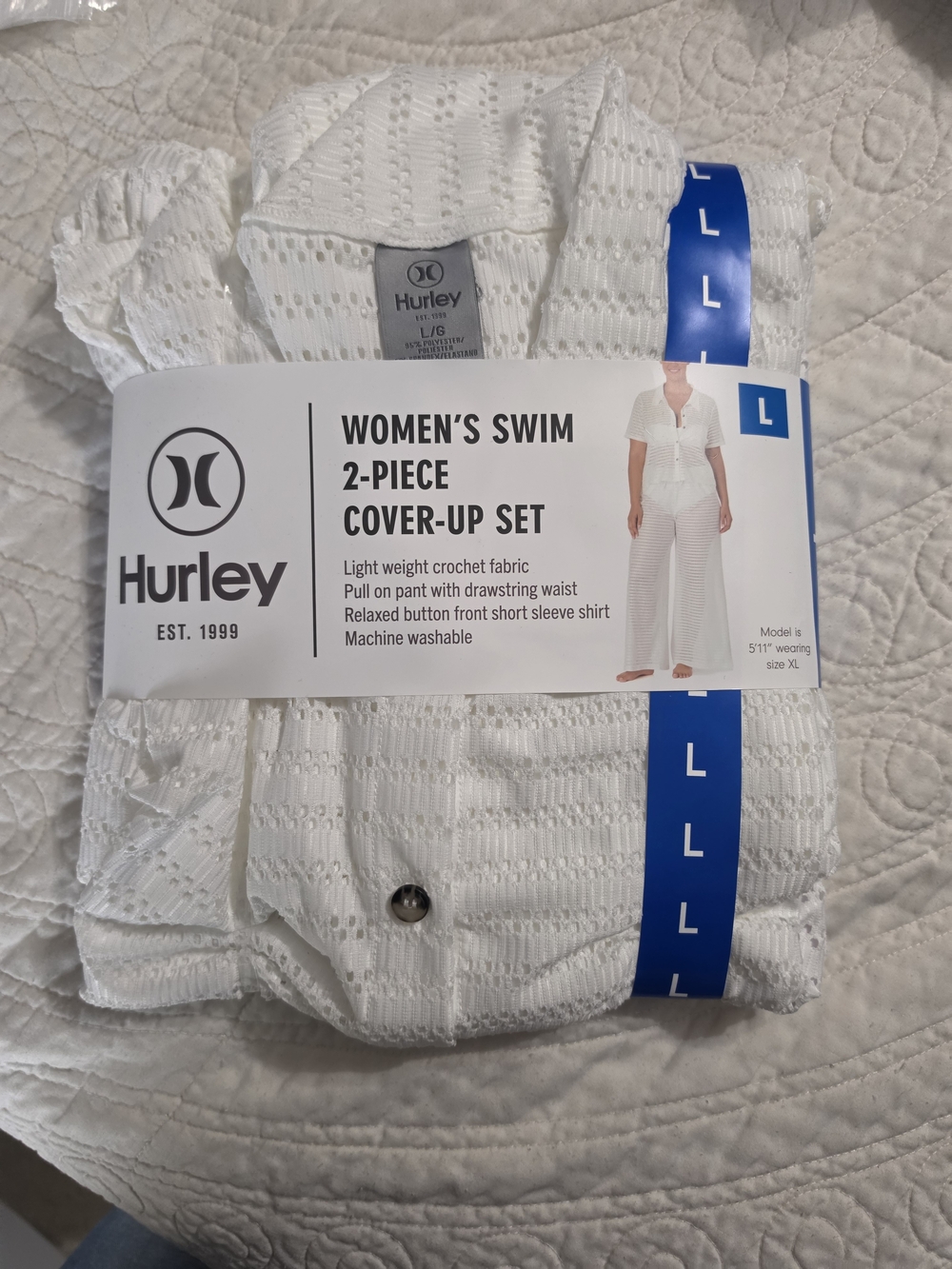 Hurley Women's White Crochet 2-Piece Swim Cover-Up Set